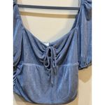 Sophie Rue M Slinky Front Tie Blouse Blue Dust Size Xl Peasant Cropped Puff Photo 3