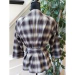 Signature by Larry Levine Jacket Womens Small Purple Plaid 3/4 Sleeve Tie Belted Photo 4