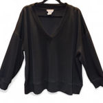 FOR THE REPUBLIC Women's Scuba Knit V-Neck Sweatshirt in Black 1X Photo 0