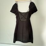 ZARA NWOT puff sleeve open back linen blend mini dress cross straps black medium Photo 2