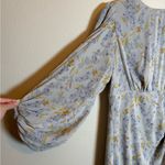 O.P.T One Pretty Time Floral Chiffon Ruched‎ Puff Sleeve Dress Blue Size L Photo 3