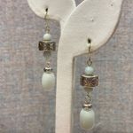 Elegant Artisan Light Blue Stone Bead Teardrop Dangle Earrings Silver Tone Metal White Photo 2