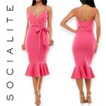 Socialite | NWT | S | Ruffle Hem Tie-Waist Sleeveless Stretch Knit Midi Dress Photo 1