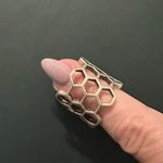 Purchased in Italy Handcrafted Silver Honeycomb Heart Bead Leather Wrap Ring Photo 5