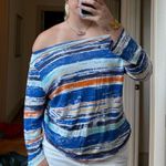 Striped Y2K off the shoulder striped shirt Blue Size M Photo 0