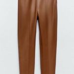 ZARA NWT  CAMEL FAUX LEATHER LEGGING PANTS Size L Photo 0