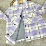 Avec Les Filles Plaid Faux Fur Shearling Teddy Trucker Jacket Lined Chic Purple Photo 14