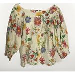 Laura Ashley Linen Large Floral Peasant Top Puff 3/4 Sleeve Blouse Ditsy Girly Photo 1