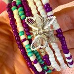 Beaded bracelets butterfly purple blue white silver handmade stretchy Photo 2