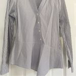 DKNY  Asymmetrical Navy and White Button Down Shirt Photo 2