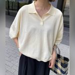 Maggie Cream Short Sleeve Sweater with Embroidered Collar Size undefined Photo 4