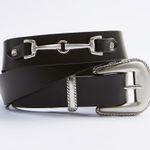 ZARA Black Silver Leather Contrast Belt Accessory Photo 0