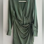 Mango MNG Green Silky Long Sleeve Shirt Wrap Dress, Size 8 Photo 0