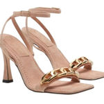 Good American  Beige Chain Strap Sandals Heels Size 7 NEW NWOB Photo 0