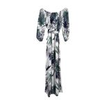 Sans Souci NEW Boho Tropical Palm Print Off Shoulder Maxi Dress 3/4 Sleeve TieWaist S White Photo 14
