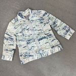 Chico's Chico’s Watercolor Linen Blend Open Front Topper Jacket White Blue Small Photo 12