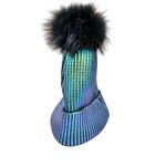 Adrienne Landau Sequin Beanie Hat OS Black Fox Fur Pom Metallic Iridescent NWOT Photo 4