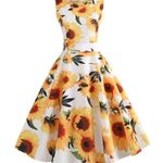 White & Yellow Floral Sunflower Fit & Flare Summer Sun Dress Size Medium Photo 0