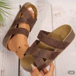 New. Brown Sandals for Women – Soft Cushioned Soles, Casual Warm Weather Wear Size 10 Photo 1