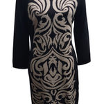 Nine West  Black Beige Damask Knit Sweater Dress Size L Long Sleeve Boat Neck Photo 0