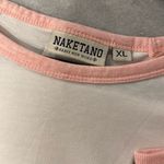 Naketano  Size XL Pink White Ringer Short Sleeve Tee Shirt Leather Logo Photo 11