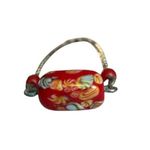 Silver bracelet red floral rectangle bead two small red beads and lobster claw Photo 4