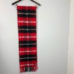 Victoria's Secret Victoria’s Secret Black & Scarlet Red Cozy Plush Plaid Fringe Large Scarf Photo 6