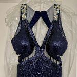 Faviana Navy Sequin Cut Out Prom Dress Photo 2