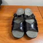 Dansko  Sela Patent Leather Slip On Sandal Heel Criss Cross Strappy Buckle Black Photo 3
