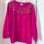 Vintage bright pink cotton/ramie sweater with beads and rhinestones Photo 7