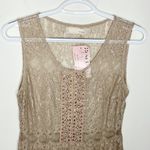 A’reve tan shiny lace peplum sleeveless top with bejeweled front embroidery sz M Size M Photo 2