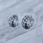 Vintage Clip On Earrings Silver Tone with Black Line Design Chunky Hoop Like Photo 0