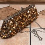Vintage Y2K gold sequin beaded clutch cocktail purse evening bag with chain Photo 0