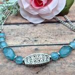 None NWOT Cute Blue Bead and Silver Tone Charm & Chain Boot Bracelet Accessory 15" Photo 5