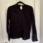 Anthropologie  Blue Tassel Eyelet Crochet Black Long Sleeve Shirt Photo 1