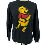 Disney Winnie the Pooh Bear Black Crew Neck Pullover Sweatshirt Womens Small Photo 5