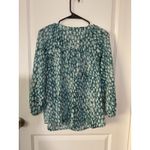 Skies Are Blue  Teal White Leopard Print Button Up Long Sleeve‎ Blouse Women's M Photo 4
