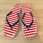 New Hand Made Red and White Striped Flip Flops Size 9 Photo 0