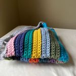 Handmade Colorful Crochet Bucket Bag Rainbow Striped Crossbody Hobo Festival NWT Green Photo 2