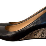 Antonio Melani Black Leather Round Toe Snakeskin Heel Wedges Size 8 Photo 0