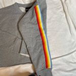 Kittenish  Rainbow Side Stripe Cropped Raw Hem Grey‎ Pullover Sweatshirt Medium Photo 7