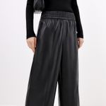 ZARA Black Faux Leather Wide Leg Pants Trousers Photo 4