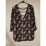 Faded Glory  Floral Sparkly Ruched Side 3/4 Sleeve Open Back Top Size 3X Photo 4