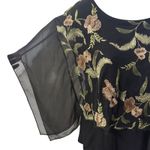 cha cha vente  Black Floral Embroidered Overlay Blouse Top Size‎ Small Photo 3