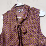 Pleione ANTHROPOLOGIE Blouse Sleeveless tie neck button up shirt pink purple L Photo 1