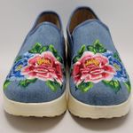 Blue Canvas Denim Floral Embroidered Slip Photo 6