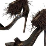 Topshop Black Feather Embellished Stiletto Heels Snake Print Ankle Strap Size 7 Photo 0