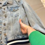 Pistola Denim Trucker Jacket Distressed Light Wash Varsity Cuffs Size L Photo 3