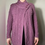 Aran Crafts 100% Merino Wool Purple Bohemian Zip Front Cardigan Size XS Photo 2