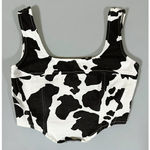 Love Streak Black White Cow Animal Print Denim Tank Crop Top Shirt Blouse Size S 🤍🖤 Photo 1